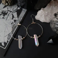 Quartz Hoops Minimal Earrings Boho Crystal Alternative Minimal Romantic Statement Jewelry Witchy Gift Goth Stones Women Gift New
