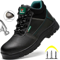 Steel Toe Safety Shoes Men Leather Boots Work Shoes Male Anti-smash ndestructible Shoes Men Safety Work Boots Industrial Shoes