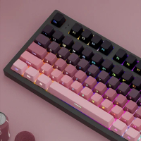 135 Keys Cherry Profile Shine Through Keycaps Gradient Black and Pink Double Shot PBT Keycaps for MX Switches Gamer Keyboard