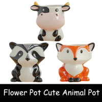 Nordic New Style Ceramic Animal Flower Pot Cartoon Zebra Sheep Cow Head Mini Pot Succulents Plants Bonsai Pots Home Decoration