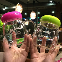 蘑菇帶把玻璃杯透明水杯大肚家用可愛韓版小號杯辦公室男女泡茶杯
