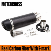 MOTERCROSS Real Carbon Fiber Muffler Exhaust Escape Moto Pipe DB Killer Sticker E-mark for Z900 cbr650r mt07 Atv Pcx Nmax