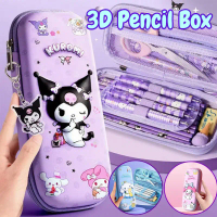 3 Layer Large Capacity 3D Pencil Box Kuromi Cinnamoroll Melody Large Capacity Pencil Bag Girl Statio
