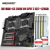 MACHINIST X99 D8 MAX Motherboard kit LGA 2011-3 Set Xeon E5 2696 v4 Dual CPU Processor DDR4 ECC 8pcs*16GB NVME M.2 usb3.0 E-ATX