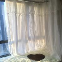 白色韓式公主窗簾雙層蕾絲少女窗簾簡約現代臥室客廳成品飄窗定制