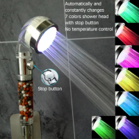 3/7 Color Changing LED Shower Head Temperature Control High Pressure Water Saving Hand Bathroom Anion Spa Shower Head