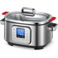 AMEGAT Slow Cooker 6 Quart, 10 in 1 Programmable Cooker, Rice Cooker, Sauté, Steamer &amp; More, Stainless Steel Inner Pot, Steaming