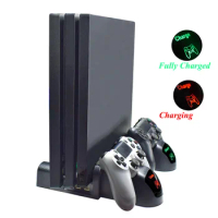 For Ps4 Dual Controller Charger Console Vertical Cooling Fan Stand Charging Station For Ps4/ps4 Slim/ps4 Pro Accessories