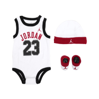 Nike 包屁衣 Jordan 白 黑 紅 喬丹 帽子 襪子 無袖 0-1歲 新生兒 嬰兒 童裝 JD2133023NB-004