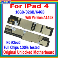 100% Original Unlocked Clean ICloud Mainboard For IPad 4 A1458 Wifi&amp;A1459/A1460 3G Version Motherboard 16G/32G/64G Logic Board