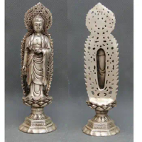 China Tibetan Buddhism Silver stand Lotus Flower Shakyamuni Amitabha Buddha statue Silver decoration bronze factory outlets
