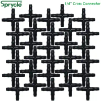 SPRYCLE 50PCS Irrigation Cross Connector 1/4 Inch Barbed 4-Way Quick Coupling Fitting for 4/7mm Hose Garden Watering Accessory