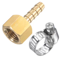 Uxcell Brass Hose Fitting 1/4NPT Female Thread x 1/4 Inch OD Barb Hex Pipe Connector with Stainless Steel Hose Clamp 1 Set