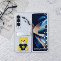 Funda Case for Samsung Galaxy Z Fold4 Z Fold3 Letter Yellow Bear Silver Bracket Shockproof Protetcion Mobile Phone Case Cover
