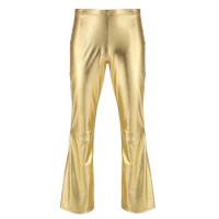Adult Mens Moto Punk Clubwear Party Pants Shiny Metallic Disco Pants with Bell Bottom Flared Long Pants Dude Costume Trousers