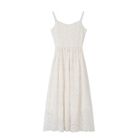 【艾美時尚】現貨女裝 連身裙 小禮服 氣質收腰珍珠細帶蕾絲洋裝。加大碼S-XL(白)