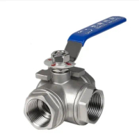 DN20 3/4" 3 Way Female BSP 304 SS Stainless Steel Type T or L Port Mountin Pad Ball Valve Vinyl Handle WOG1000