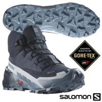 【SALOMON 索羅門】 女 CROSS HIKE 2 GTX 防水透氣中筒登山鞋/472780 碳黑/火石灰/珍珠藍