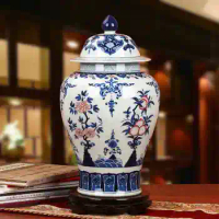 Jingdezhen chinese Porcelain Vase Antique Blue and White Temple jar Ceramic vase decoration home ginger jar chinese ceramic vase