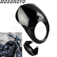 Gloss Black 5.75" Headlight Fairing 5 3/4" Front Cowl Mount for Harley Sportster XL883 XL1200 Dyna FXD FXRS 1982-2010 Headlamp