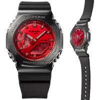 CASIO卡西歐 G-SHOCK 農家橡樹 金屬錶殼 八角形雙顯錶 GM-2100B-4A 紅色