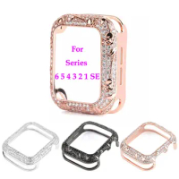 Armor Copper Protective Case For Apple Watch Series 6 5 4 3 SE Carved Diamond cover Fashion Bumper For iWatch 38mm 42mm 40/44mm