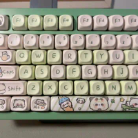 140 Keys Green Panda MOA Profile Key Cap MAC Square Thermal Sublimation Mechanical Keyboard Keycaps Keyboard Accessories
