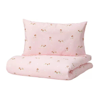 DRÖMSLOTT 嬰兒被套附1個枕頭套, 小狗圖案/粉紅色