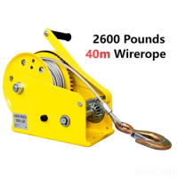 2600Pounds 40m 3m/min Wirerope Hand Operated Winch Alloy Steel Manual Traction Hoist Winch Crane Bidirectional Self-locking Jack