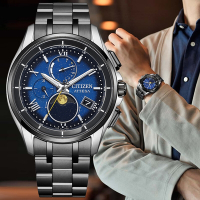 CITIZEN星辰 GENT S系列 光動能 夜川月 鈦金屬電波腕錶 母親節 禮物 推薦 41.5mm/BY1007-60L
