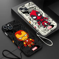 Cartoon Marvel Ironman Deadpool Case for iPhone 12 11 15 Plus X 7 8 13 Mini XR 14 Pro Max SE XS Soft Luxury Square Liquid Cover