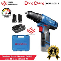 DONGCHENG - DCJZ1202i E Cordless Driver/Hammer Drill 10 mm, 35 N-m, 12 V, 2.0 Ah x 2, charger 1.3A, 