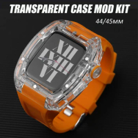 Luxury Modification Kit for Apple Watch Band 44mm 45mm Transparent Case Bumper Sport Rubber Strap for Iwatch Series 8 7 6 SE 5 4