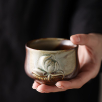 柴燒手工主人杯茶杯單杯日式復古粗陶茶碗功夫陶瓷茶盞高端品茗杯