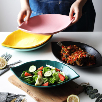 盤子菜盤家用陶瓷大號蒸魚盤創意個性葉子造型酒店擺盤拼盤水果盤