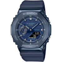 【CASIO 卡西歐】G-SHOCK 八角農家橡樹 金屬錶殼 雙顯手錶-深海藍 畢業禮物(GM-2100N-2A)