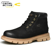 Camel Active Autumn New High-top Tooling Men Boots Genuine Leather Black Trend Wild England Outdoor Winter Shoes Men
