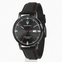 【MASERATI 瑪莎拉蒂】瑪莎拉蒂男女通用錶型號R8851130001(黑色錶面黑錶殼深黑色真皮皮革錶帶款)