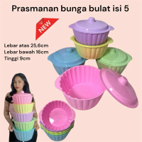 Wadah saji Prasmanan bunga bulat pastel isi 5 plastik