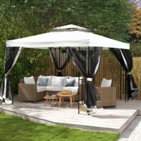 Gazebo Canopy 10x10 Outdoor Gazebo Backyard Canopy Tent with Mosquito Netting and Double Roof for Party Wedding BBQ and Event