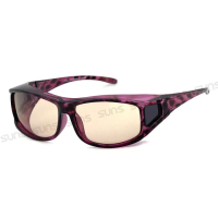【SUNS】包覆式濾藍光眼鏡 可套式眼鏡 頂規等級抗紫外線UV400 S803豹紋紫(阻隔藍光/近視、老花眼鏡可外掛)