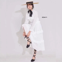 ชุดขาว Maxi Dress แม็กซี่เดรสแขนยาว ผ้าชีฟอง งานแต่งระบายชั้นๆ งานสวย