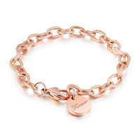 Trendy Rugged Twist Round Tag LOVE Rose Gold Color Bracelets Stainless Steel Personality Chain &amp; Link Bracelets B18193