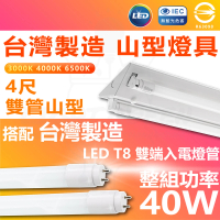 【台灣CNS認證 台灣製造】6入 LED山型燈具 雙管 4尺 LED 燈管 雙端入電(白光/中性光/黃光)