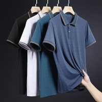 夏季中老年翻領冰絲t恤男寬松速干衣服男裝爸爸夏裝短袖POLO衫男
