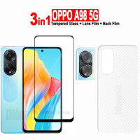 Pelindung skrin kaca terbaja 3-dalam-1 untuk OPPO A98 5G, filem belakang gentian karbon untuk OPPO A