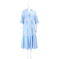 PENNYBLACK NUMERO 簍空刺繡拼蛋糕裙水藍色襯衫式洋裝