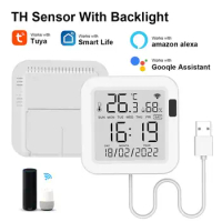 Tuya New WiFi Temperature Humidity Sensor Smart Home Automation WiFi Indoor Thermometer LCD Display Works with Alexa Google Home