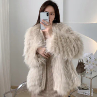2024 New Raccoon Hair Car Stripe Fur Coat for Women's Mid length Korean Casual Slimming Cardigan Fur Coat