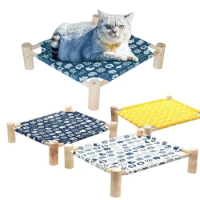 Cat Bed House Outdoor Universal Pet Bed Removable Breathable Pet Hammocks Bed for Cat Small Dog Durable Wood Frame Canvas Beds